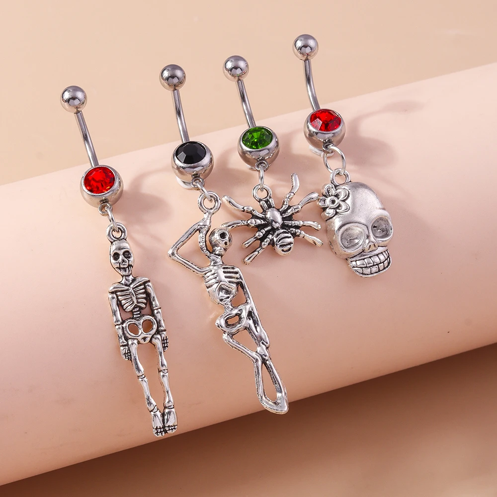 

Aihua Halloween Skull Skeleton Navel Ring Surgical Steel Gothic Halloween Spider Belly Button Ring Piercing Ombligo Body Jewelry