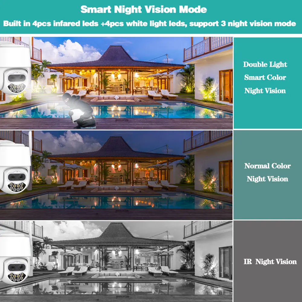 IP-камера XMEYE, 8 Мп, 4K, Wi-Fi, PTZ, двойной объектив, 8-кратный зум, беспроводная камера видеонаблюдения, камера наружного наблюдения, цветная IP-камера ночного видения