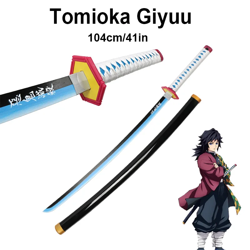 Demon Slayer Katana Giyuu Blu 104 cm/41 pollici con cintura bianca e supporto per spada Anime Chatra Cosplay Puntelli per spettacoli teatrali