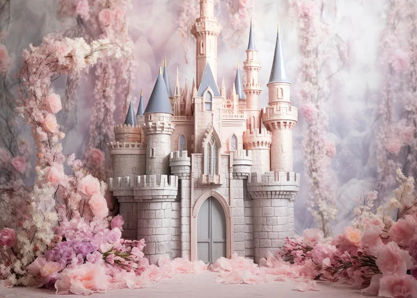 Mehofond Photography Background Spring Pink Princess Girl Birthday Party Floral Blossom Castle Wonderland Photo Backdrop Studio