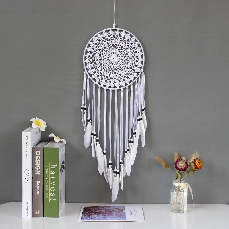 

White Feather Dream Catcher Wall Hanging Room Decor Crocheted Web Big Size Dreamcatcher Delicate Home Decoration Accessories