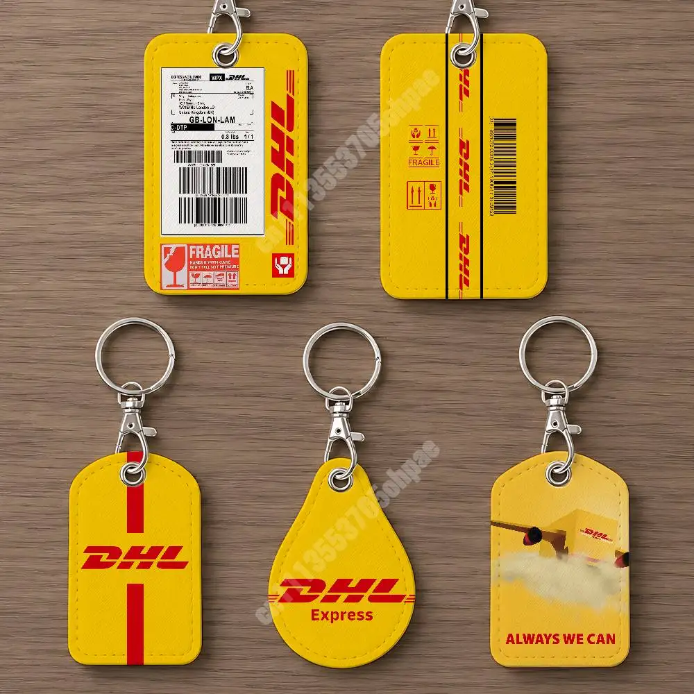 D-DHL-S Worldwide Express Leather Keychain Card Holder for Airtag & Luggage Tags Casual Tracker Cover