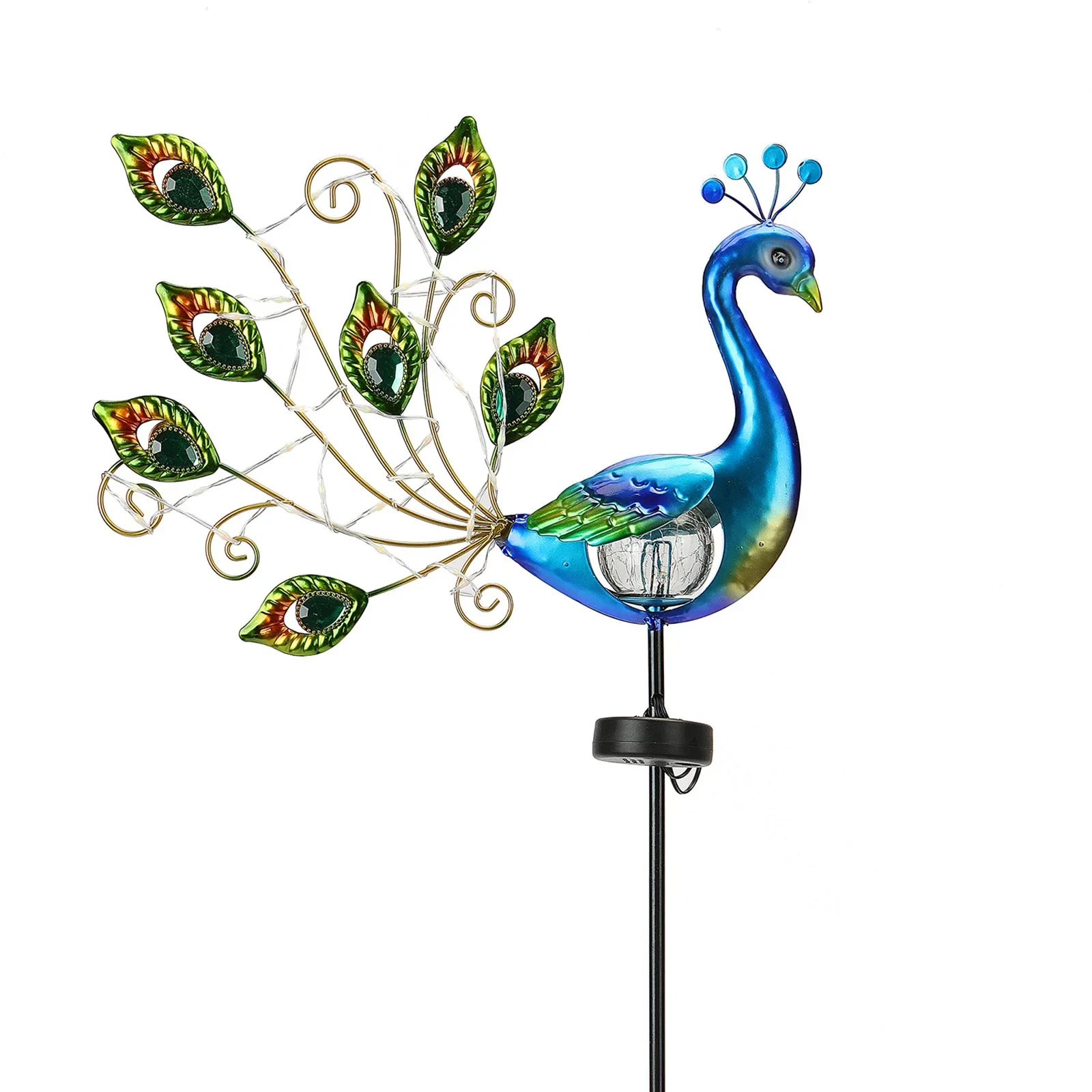 Solar Double-sided Peacock Crack Light, Wrought Iron, Simulation Animal Lawn, Outdoor Garden, Floor Plug Light, New