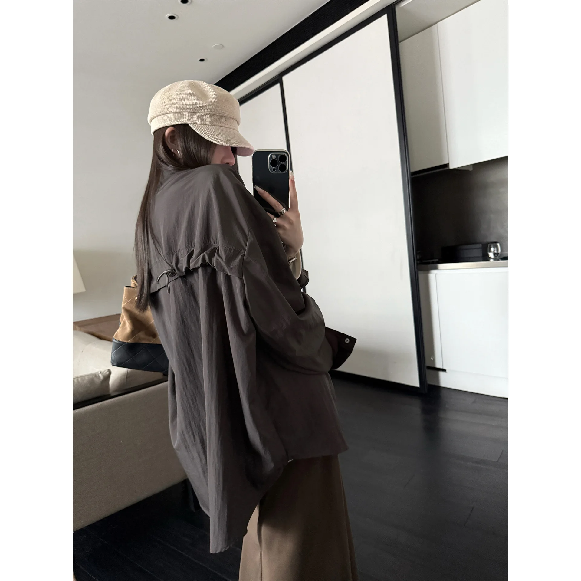 Women Solid Shirt Basic Drawstring Tops Long Sleeves Turn Down Collar Single Breasted Thin Loose Office Lady Casual 2026 Spring