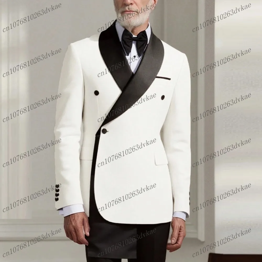 

White And Black Business Men Suit Groom Groomsman Wedding Party Prom Formal Occasion Male Tuxedos 2 Piece Set Blazer Pants