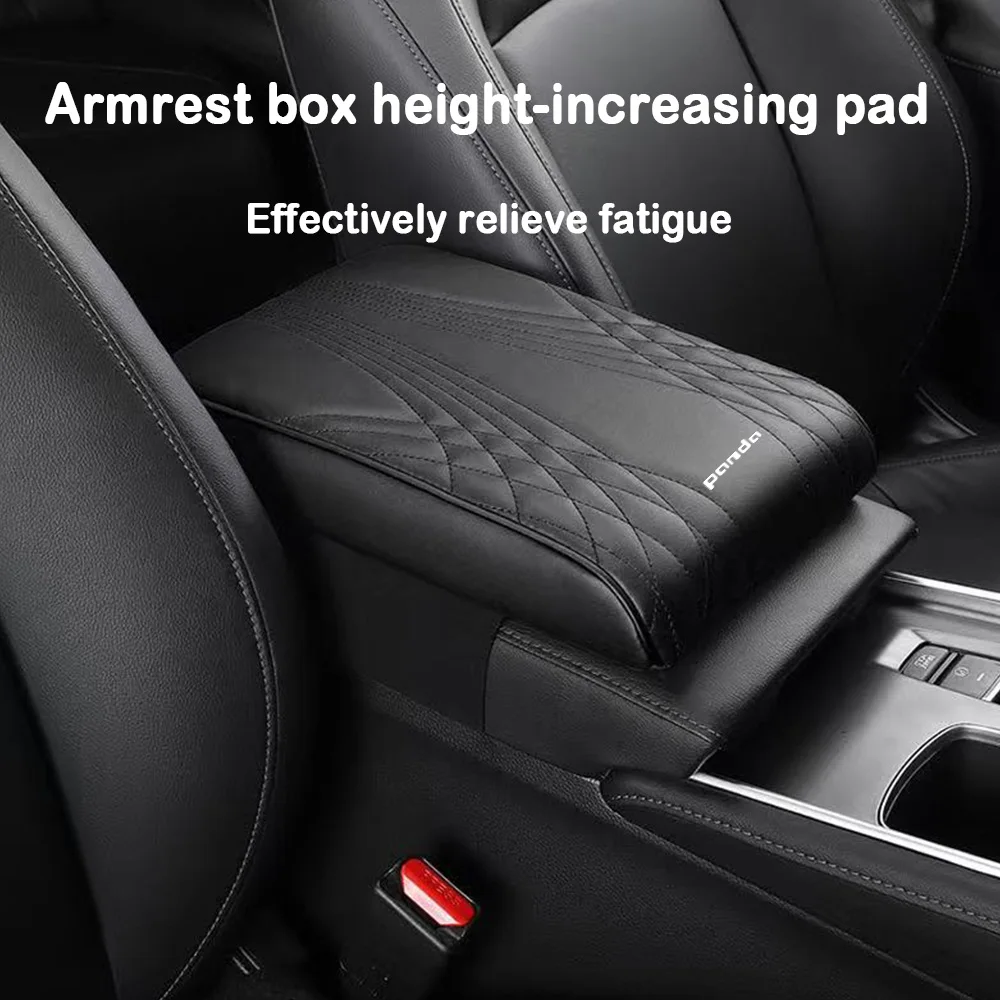 Wave Embroider PU Leather Car Armrest Mat Center Console Arm Rest Protection Comfortable For Fiat panda Car Interior