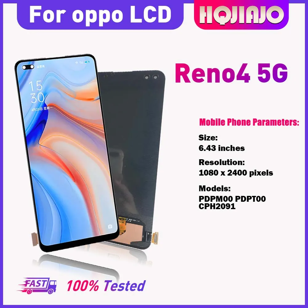 For Oppo Reno4 5G 6.43'' OLED TFT LCD Screen Display Touch Digitizer Replacement for PDPM00 PDPT00 CPH2091 Mobile Phone Repair
