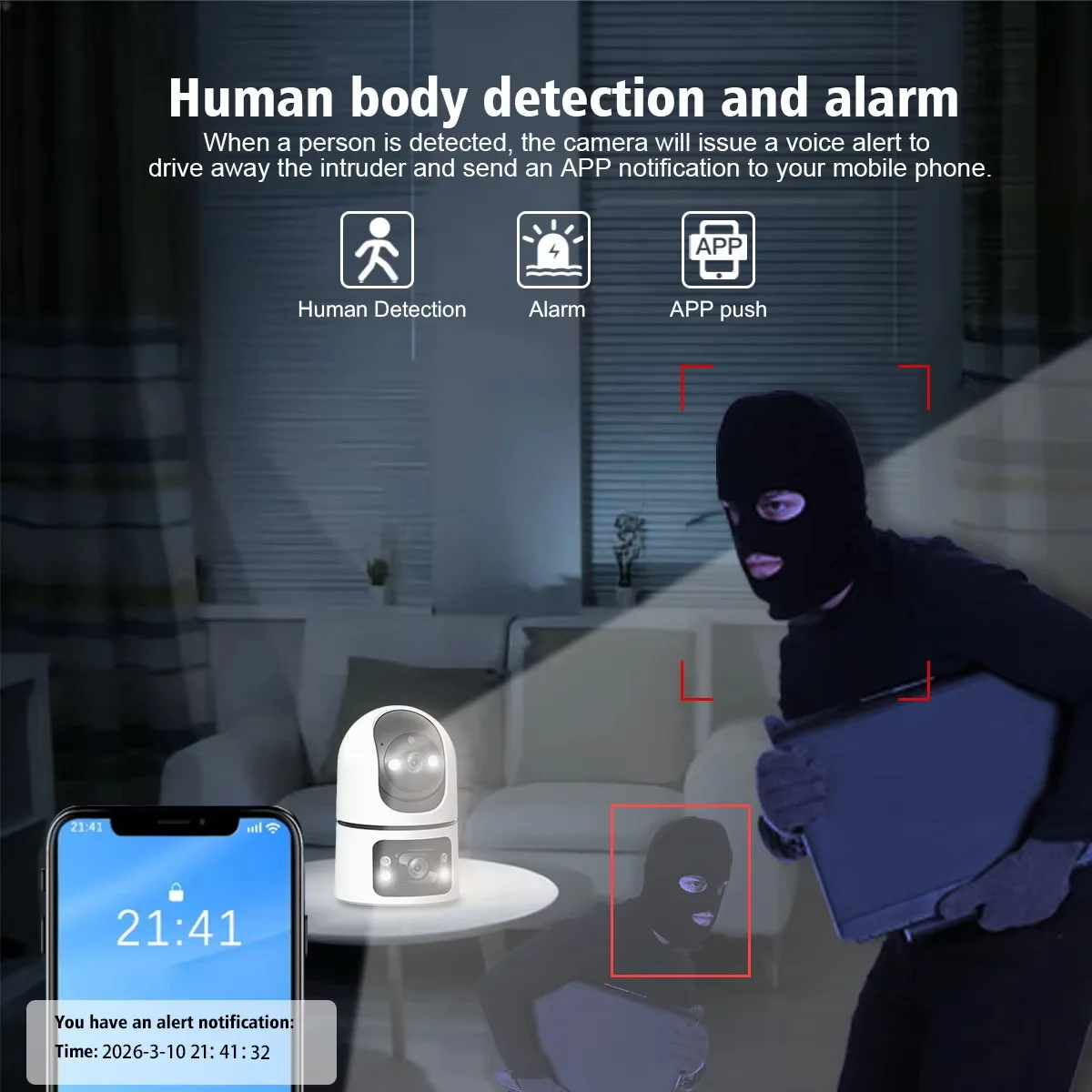 Wifi Indoor Smart Camera 3MP Dual Screen Lens 2.4G Infrared Night Vision Motion Detection Auto Track Two-Way Voice Audio