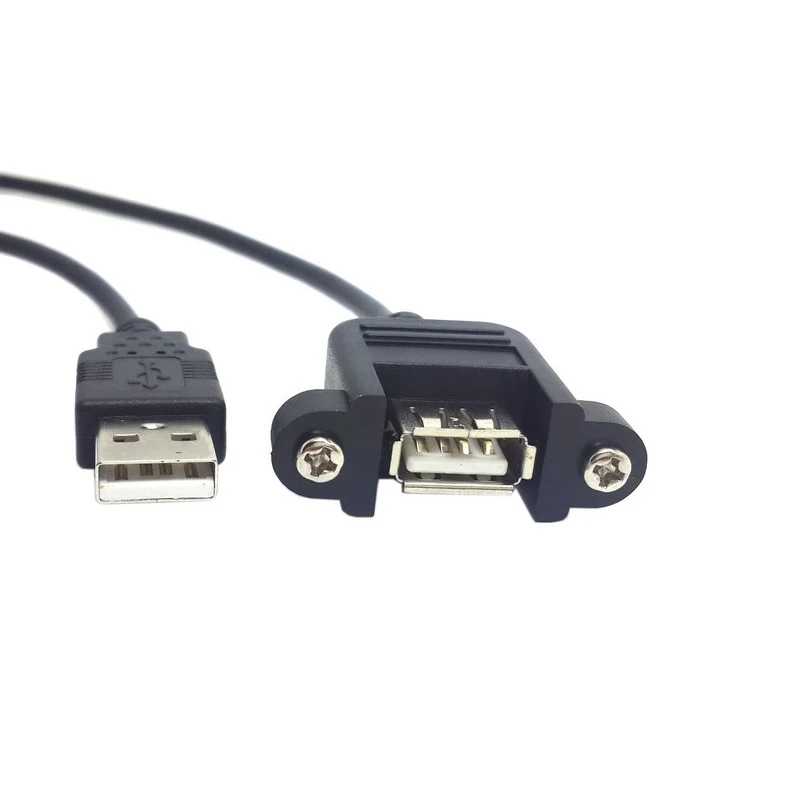 USB A Type Male to F Female Extension Cable w/ screw for Panel mount Type Cable 20cm 50cm 1m 2m 3m Black