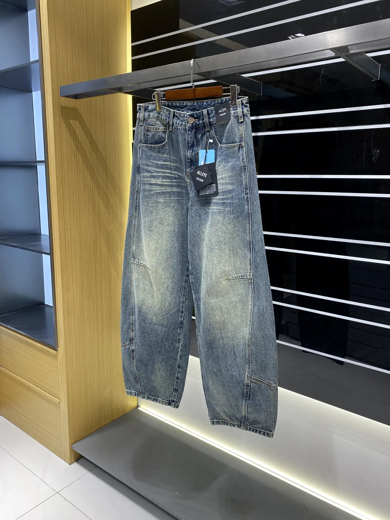 جينز رجالي فضفاض مستقيم بتصميم عتيق مغسول ومتهالك للربيع والخريف، مصنوع من مزيج القطن والبوليستر، مريح وقابل للتنفس