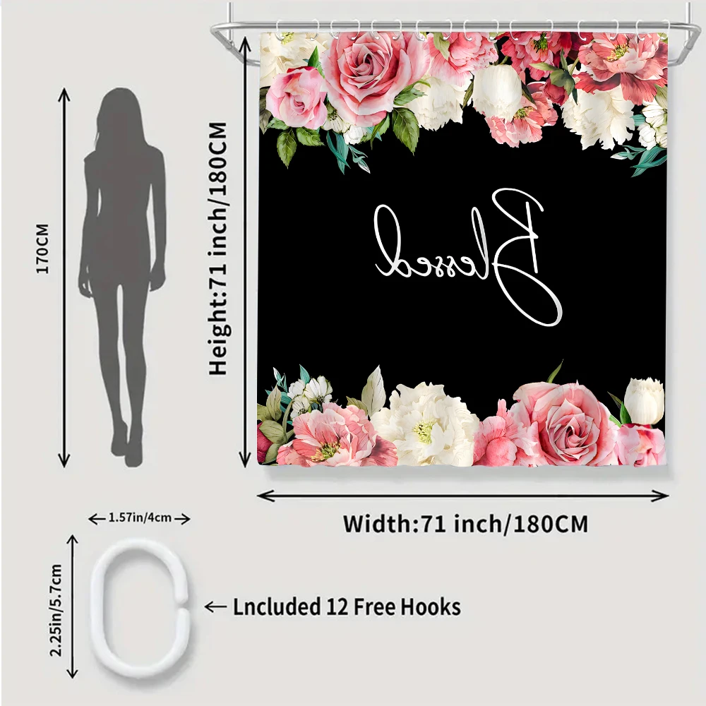 طقم حمام مكون من أربع قطع من Bright Flower - ستارة دش مقاومة للماء، مما يخلق مجموعة حمام كاملة #6