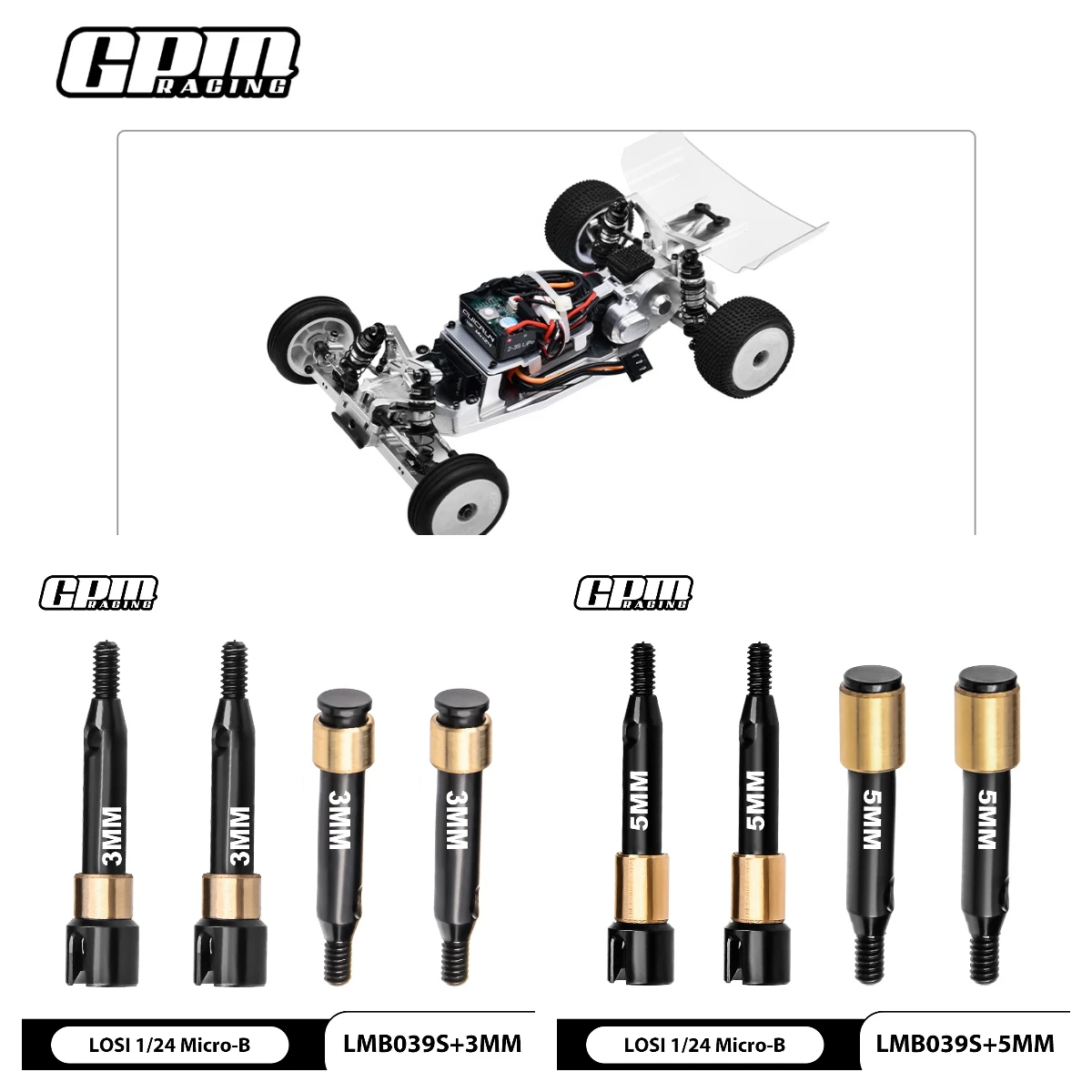 

GPM Carbon Steel Front & Rear Drive Shafts +3mm/+5MM Wide LOSI 1/24 Micro-B / Micro-T