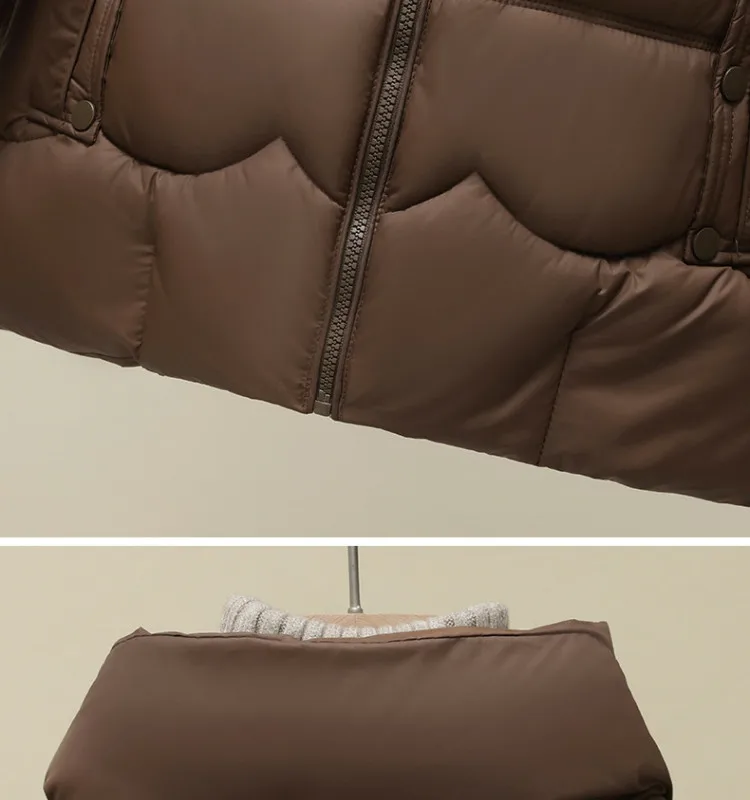 2027 Winter Parkas Women Down Cotton Jacket V-neck Large Fur Collar Belt Mid Length Cotton-padded Coat Female Outerwear Overcoat