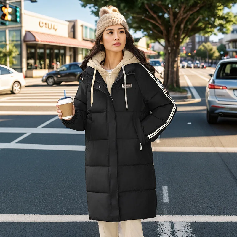 Women Down Cotton Jacket Winter 2024 Female Long Jacket Warm Coat Hooded Fake Two Piece New Parkas Snow Outwear Padded Coat