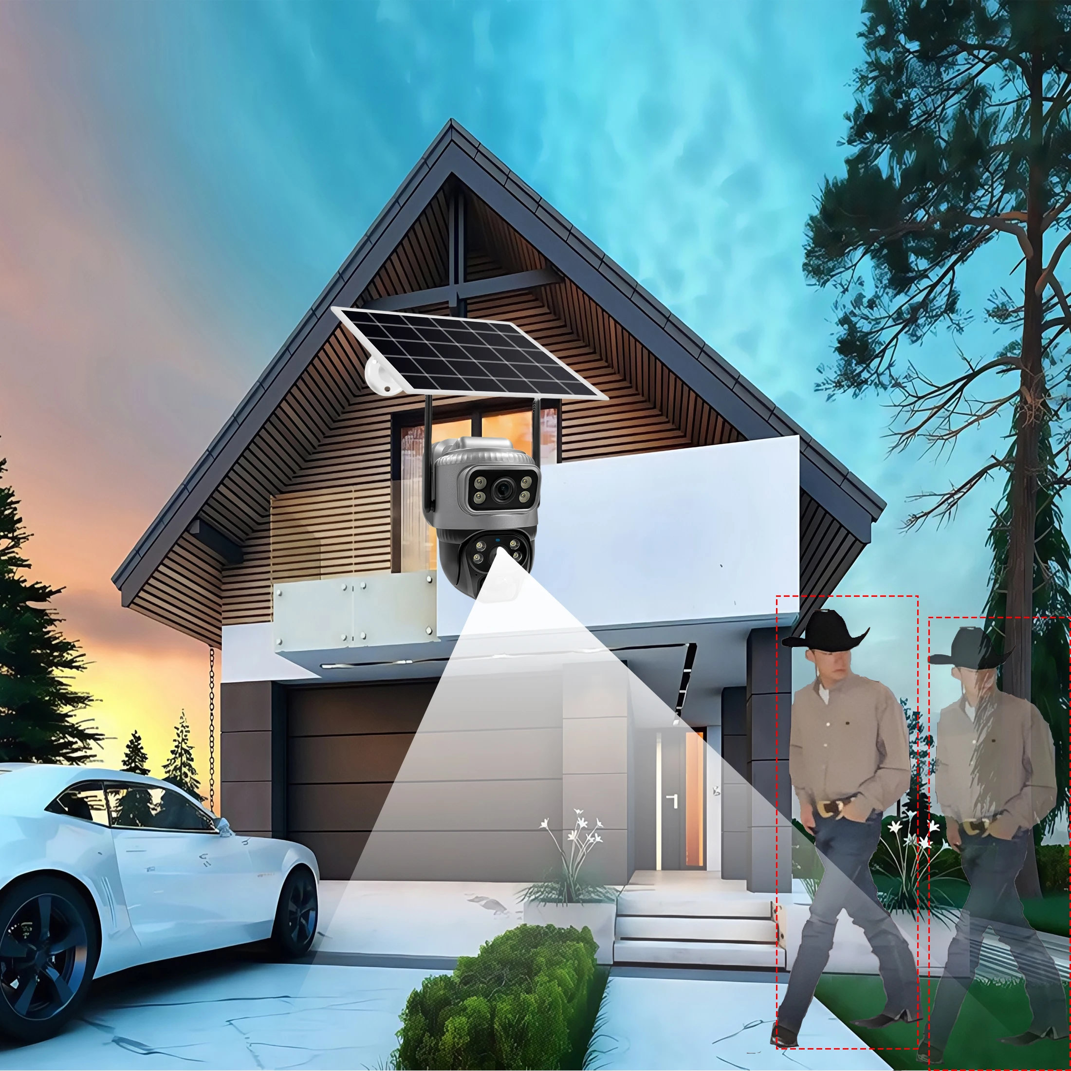 V380 8MP 4K واي فاي IP كاميرا تعمل بالطاقة الشمسية مقاوم للماء في الهواء الطلق عدسة مزدوجة كاميرا PIR للرؤية الليلية V380 برو CCTV مراقبة الحماية الأمنية