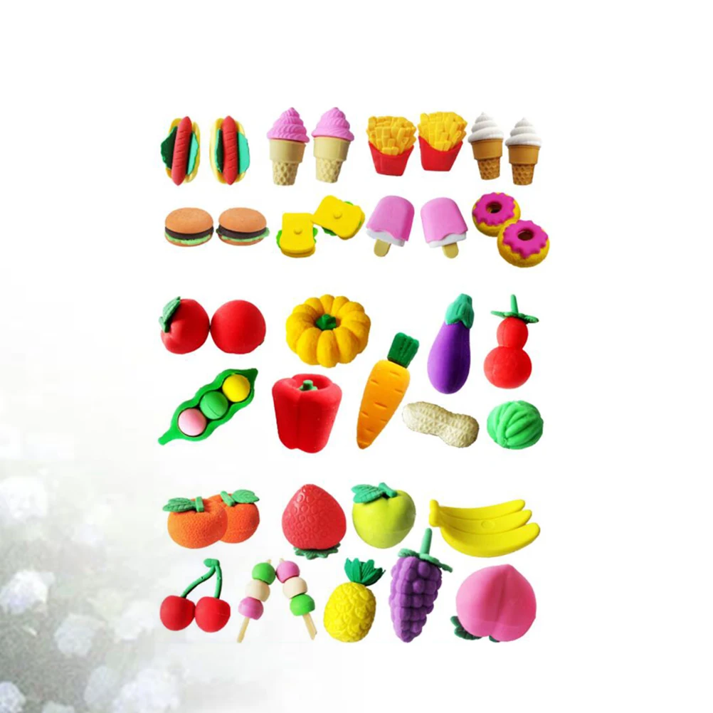 

24 Pcs Pencil Eraser Creative Erasers Bagged Student Stationery Fruit Simulation