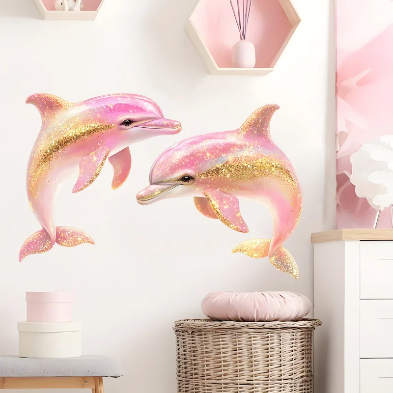 

Pink Gold Dolphin Wall Stickers Children's Living Room Wallpaper Decoration Home Decoration Sticker Self-Adhesive Removable