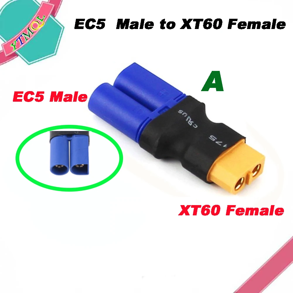 2-10Pcs XT60 to EC5  Female Male Connectors Banana Plug RC Lipo Battery Control Parts DIY Adapter