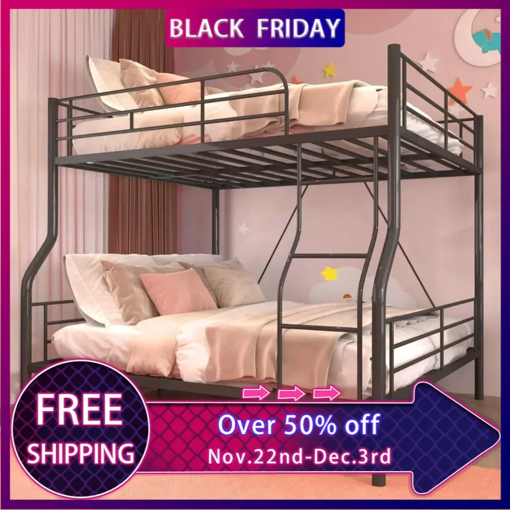 Queen Bunk Beds,Heavy-Duty Bunk Bed Full XL Over Queen Size with Ladder for Kids Boys Girls Teens,Convertible to 2 separate beds