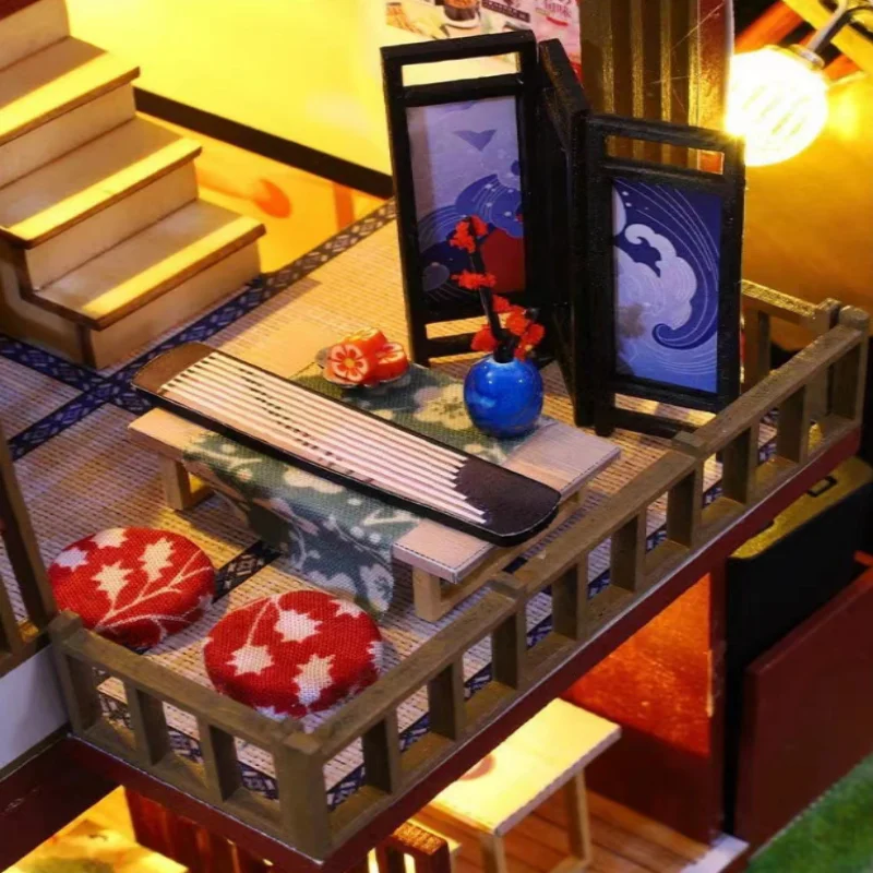 OUZEY Japanese Zen Villa DIY، منزل خشبي مزدوج الطبقات ثلاثي الأبعاد، نموذج حديقة تقليدي للمراهقين #5