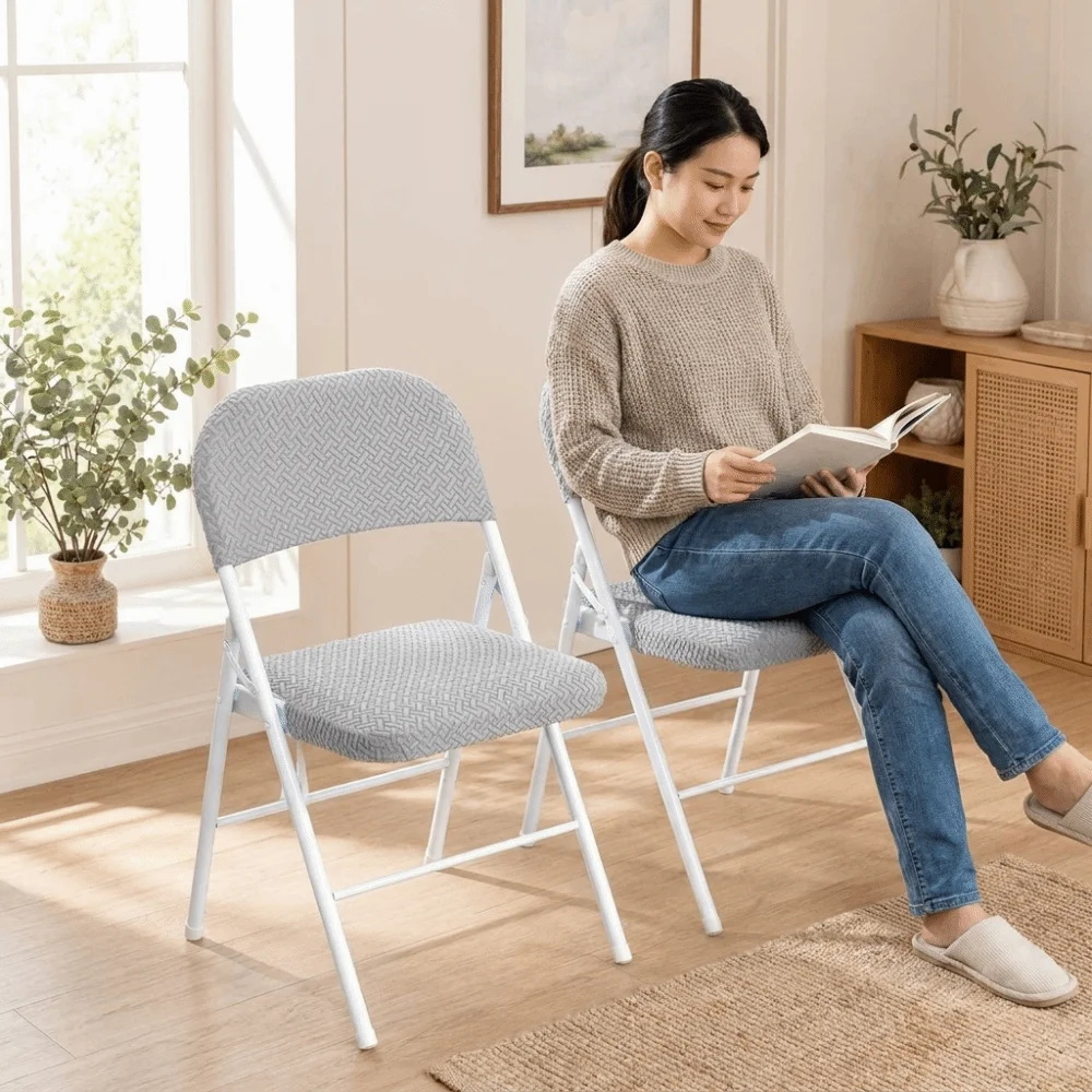 2PCS/SET Minimalist Elastic Folding Chair Cover Solid Color Removable Stool Cover Soft Dust-proof Seat and Back Cover Wedding