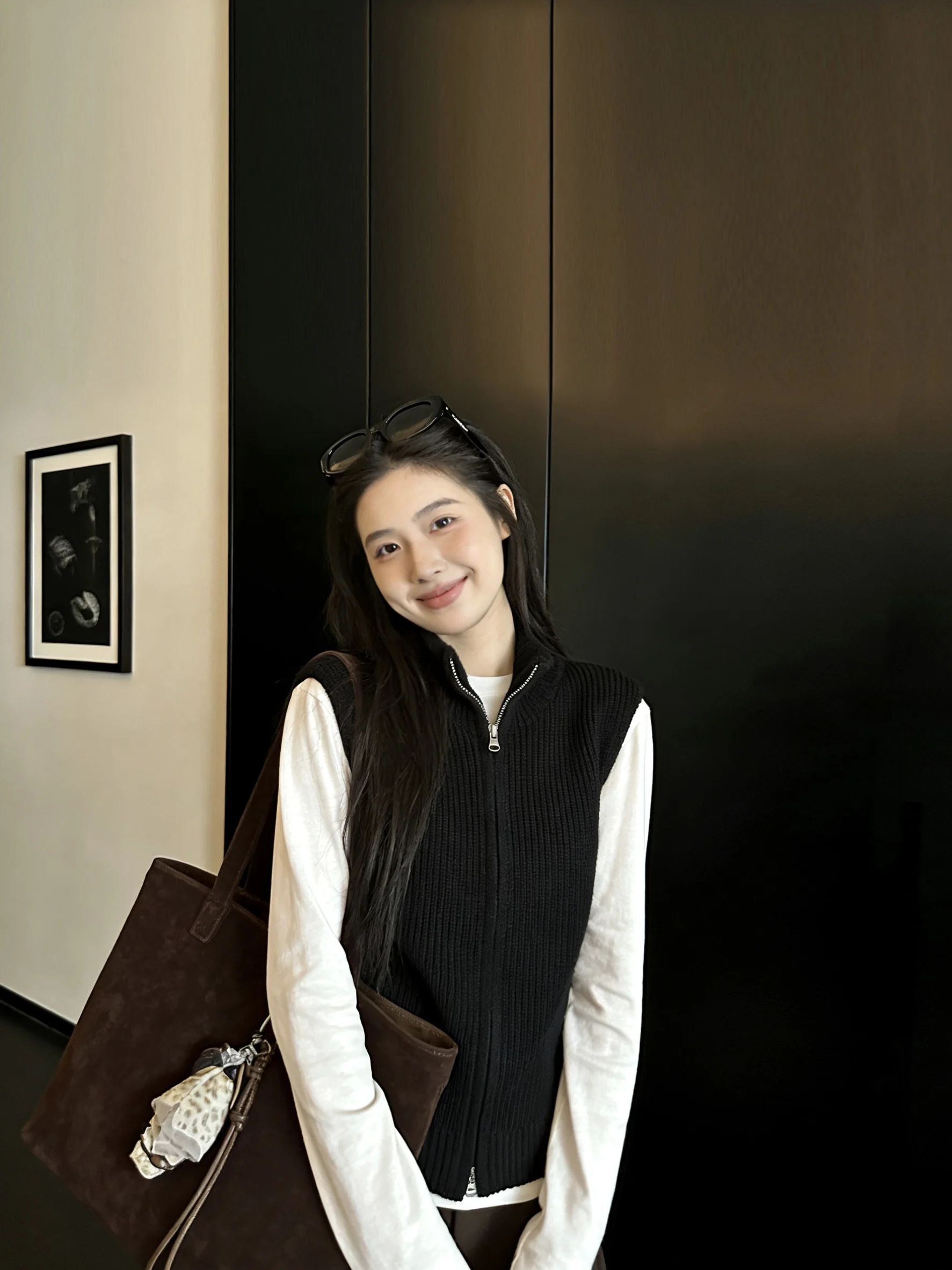 Faionable Double Zipper Stand Collar Svel Knitted Vest Women Spring Sli Slim Fit Layering Sweater Vest