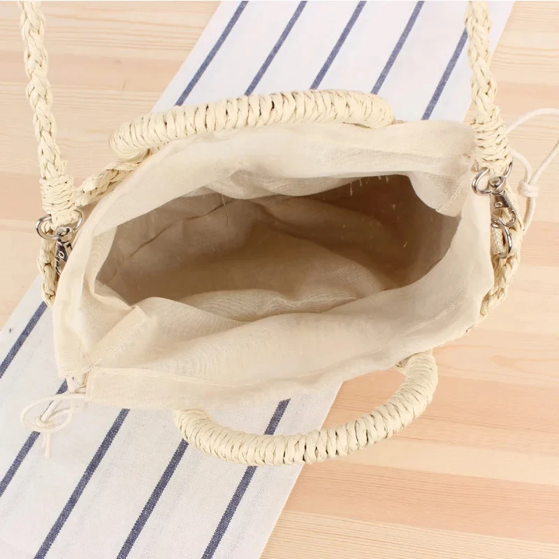 2024 Summer Handmade Bags for Women Beach Weaving Ladies Straw Bag Wrapped Beach Bag Moon shaped Top Handle Handbags Totes