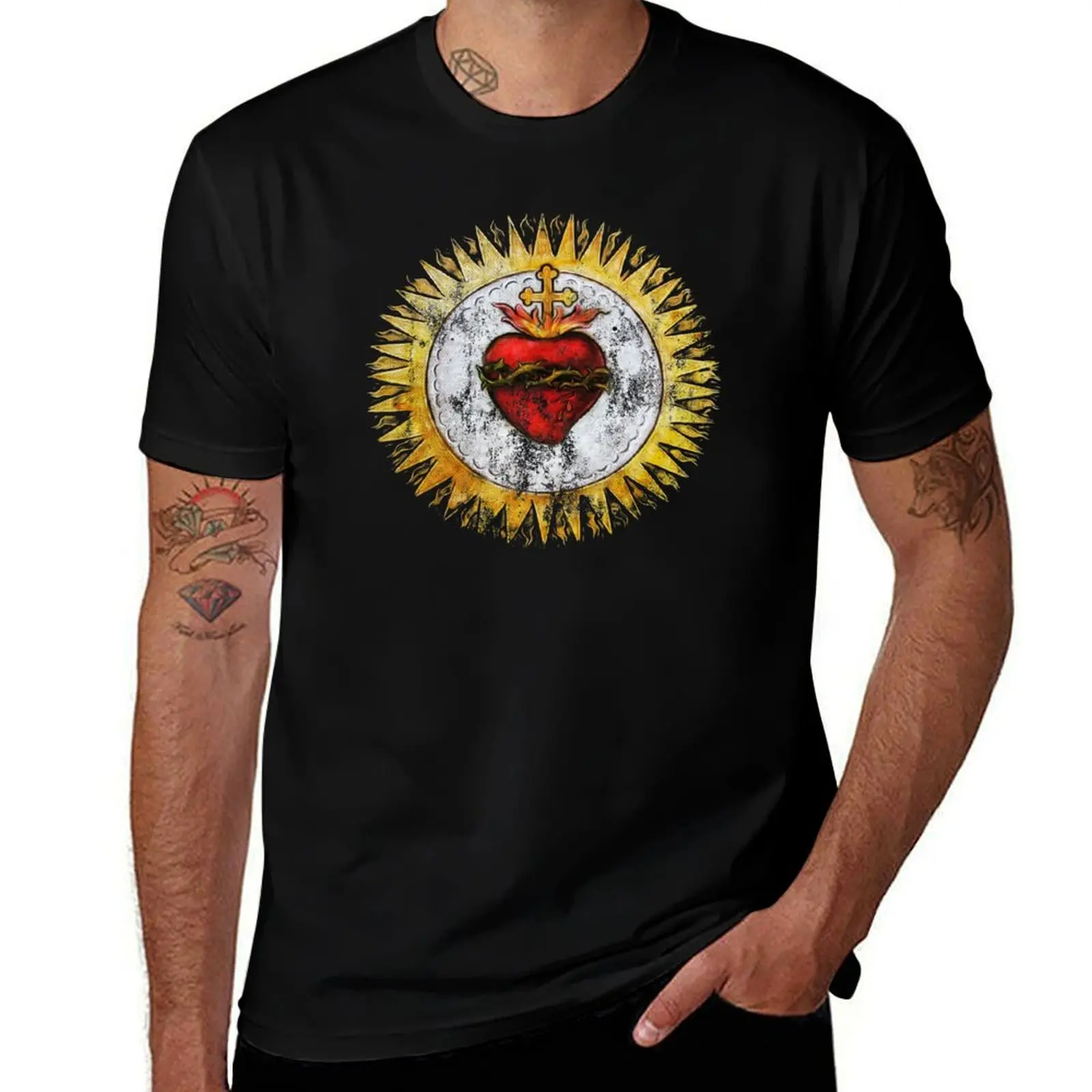 

Sacred Heart of Jesus Christ Vintage Christian T-Shirt g man t shirts for men cotton t shirts man 100% T-Shirt