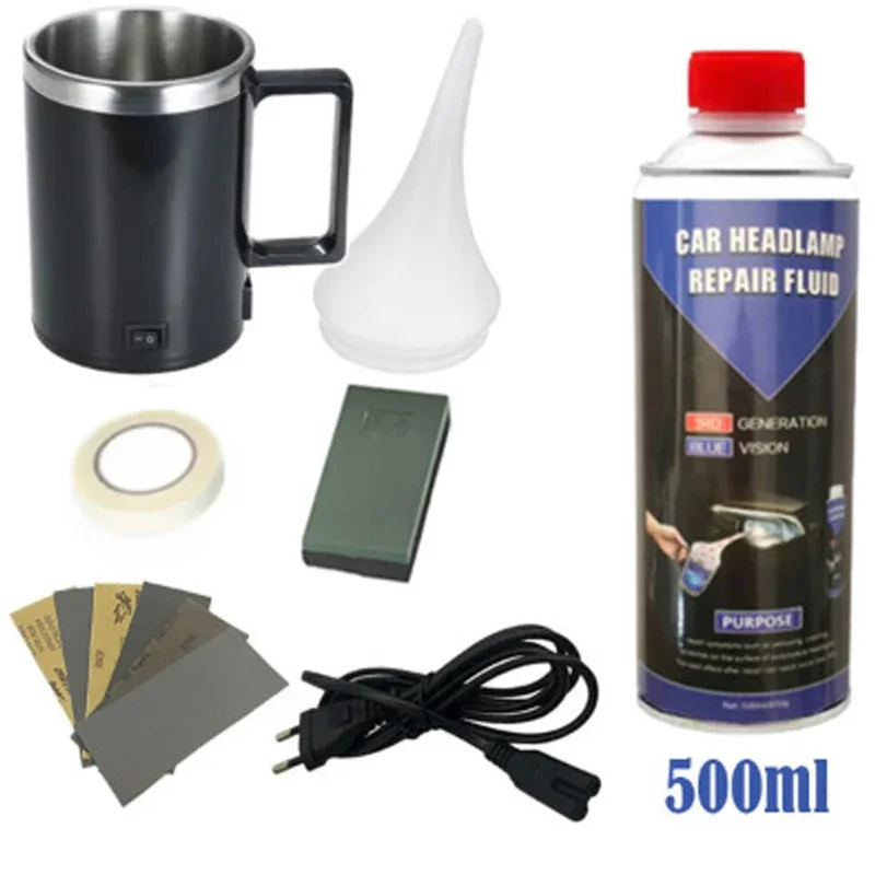 ポリマー修復液-車用ヘッドライトリペアキット-500ml。研磨コーティングで、黄ばみ、傷、曇りを修復。自動車のディテーリング用。