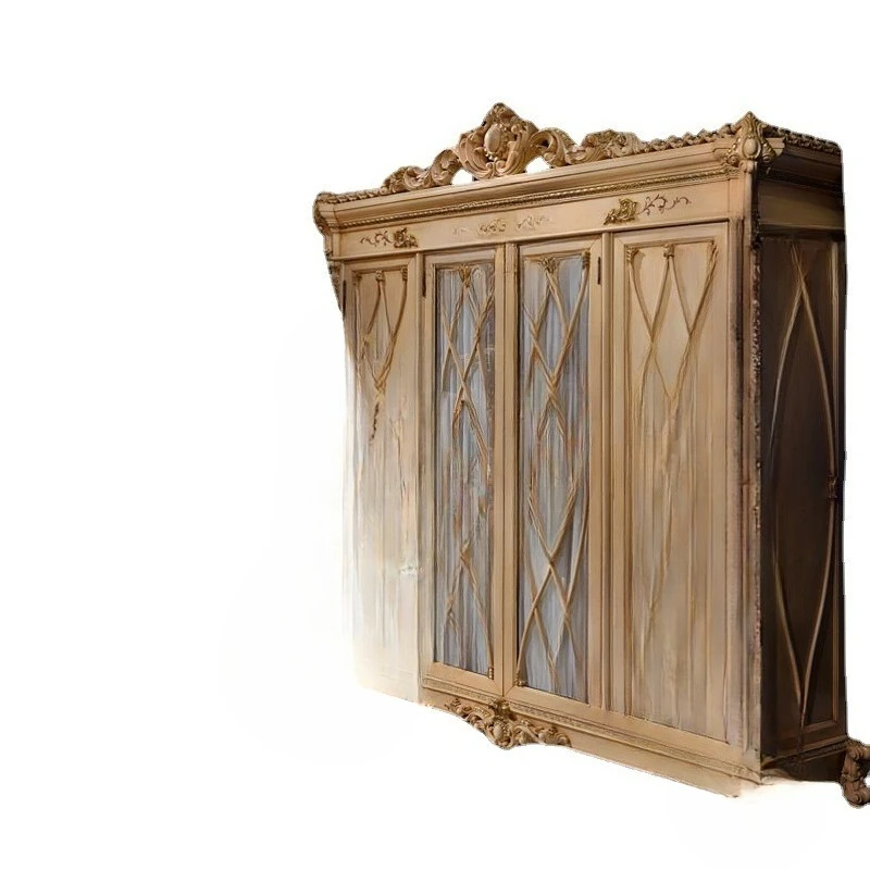 Carved four-door wardrobe, court wardrobe, bedroom storage, locker furniture