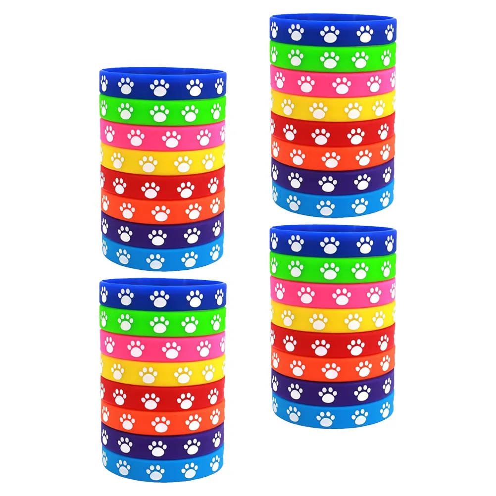 

32pcs Dog Paw Silicone Wristbands Multicolor Stretch Bracelets for Party Favors Waterproof Soft Comfortable Daily