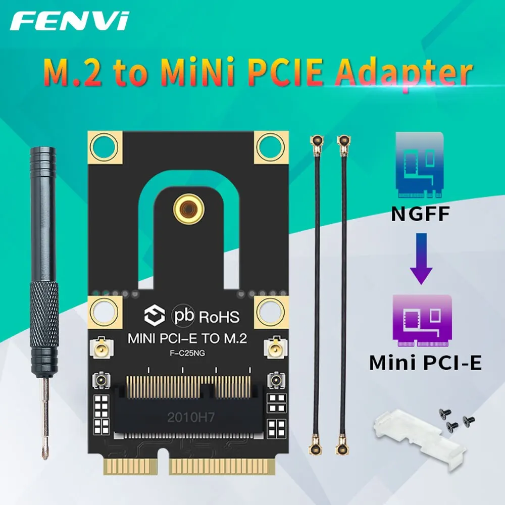 FENVI NGFF M.2 Key To Mini PCI-E PCI Express Converter Adapter F-C25NG For AX200 AX210 9260 8265 7260AC M2 WiFi BT Wireless Card