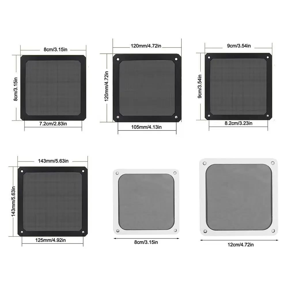 80mm 90mm 120mm 143mm PC Chassis Cooling Fan Dust Filter Magnet with Hole Computer Chassis Net Guard
