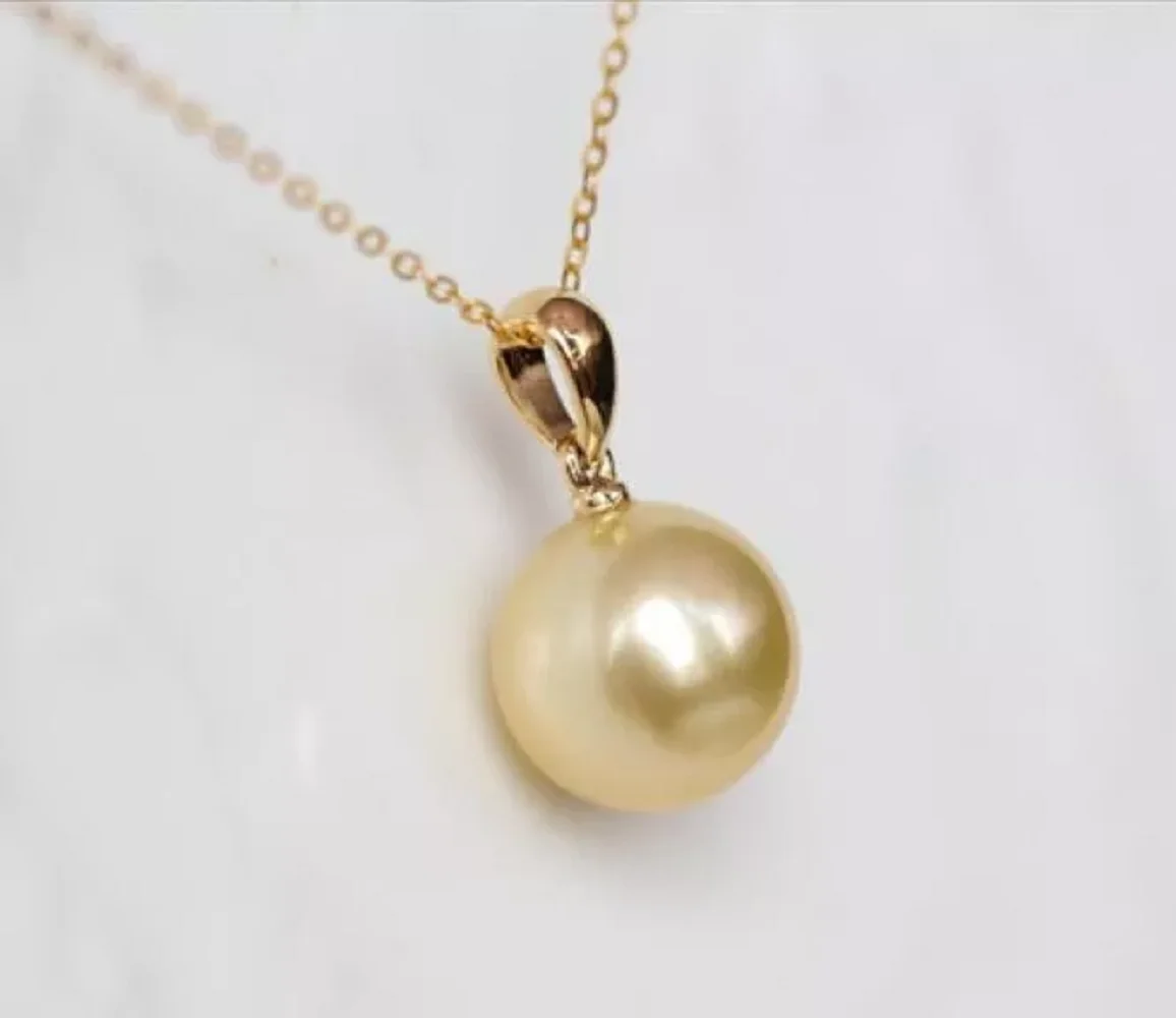 Bestselling AAAA 10-9mm Gold South Sea Pearl Round Pendant 18K/AU750 Gold