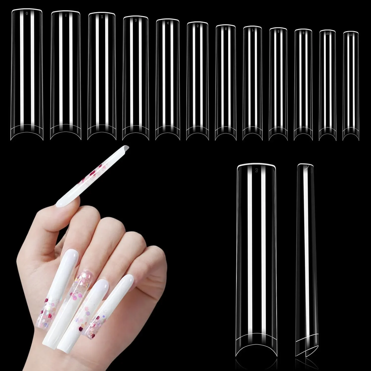 120/240 Stück Nagelspitzen, transparente quadratische Nagelspitzen, gebogene Nagelverlängerung, zum Aufdrücken der Nagelspitzen für die Nagelmaniküre, Nagelstudio