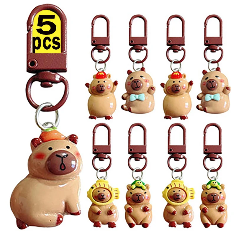 1/5pcs Cute Resin Capybara Key Chains for Women Girls Capibara Animal Key Ring Kawaii Bag Backpack Charms Couple Friend Jewelry