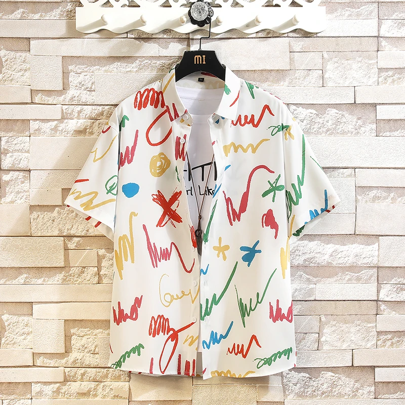 

Ice Silk Cool Feeling Floral irt Men's Summer Loose Casual ort Sve Stand Fit Printed No Iron Treaent Youth Trend