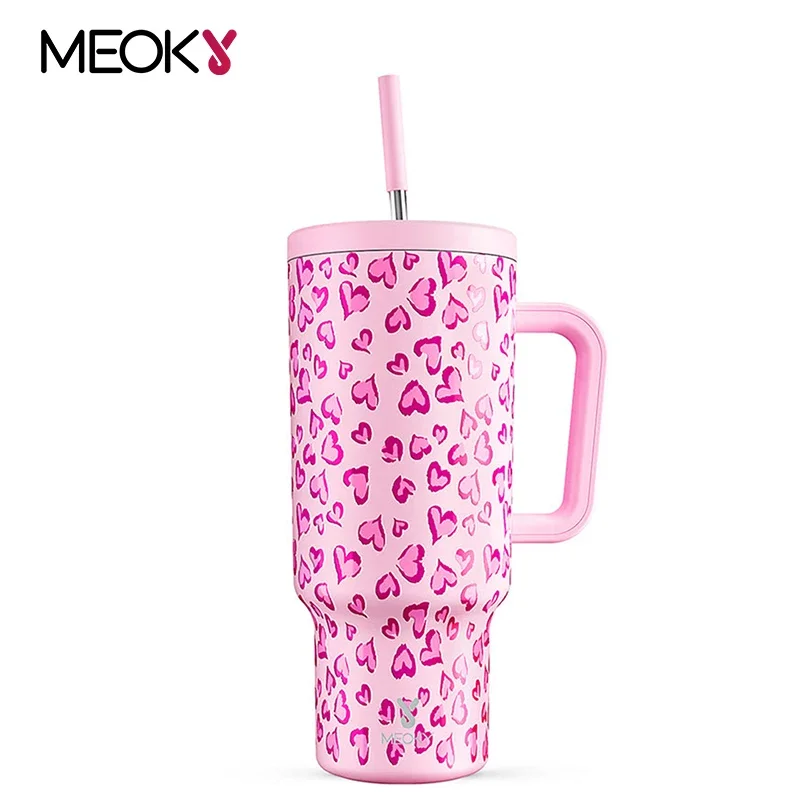 

Meoky 40oz Cup Tumbler with Lid Pink Love Stainless Steel Durable Car Mug Double Wall Thermal Iced Large Water Bottle for Lover