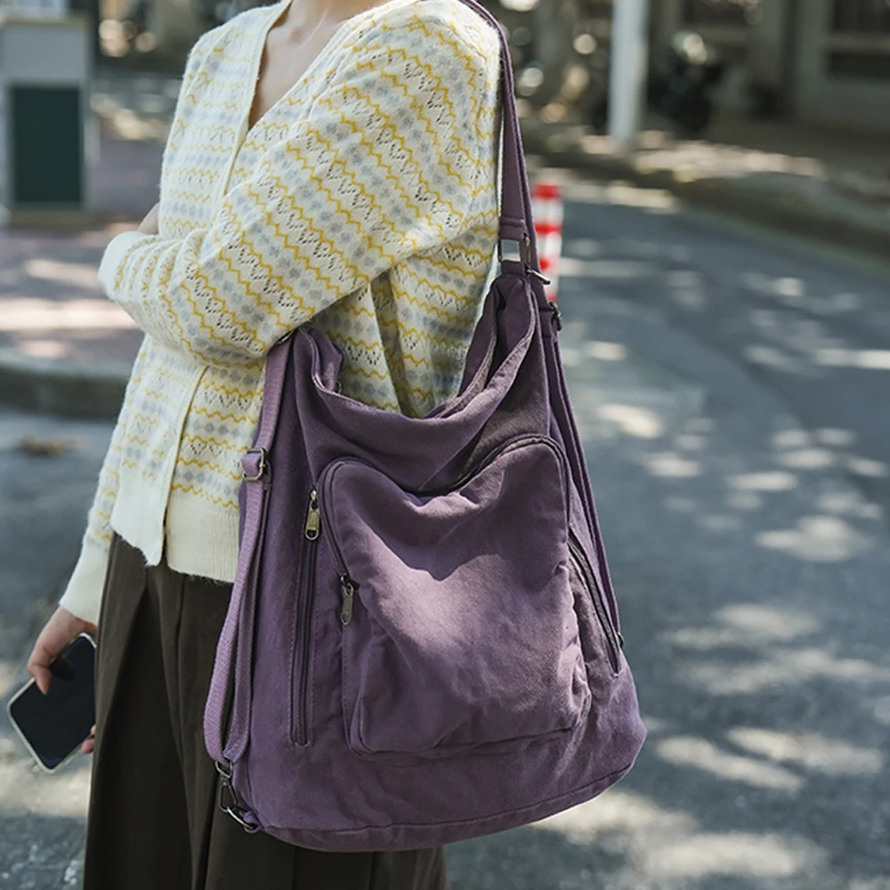 حقيبة كتف ذات سعة كبيرة متعددة الأقسام من قماش ريترو للجنسين، حقيبة كروس متعددة الوظائف على طراز الكلية #5