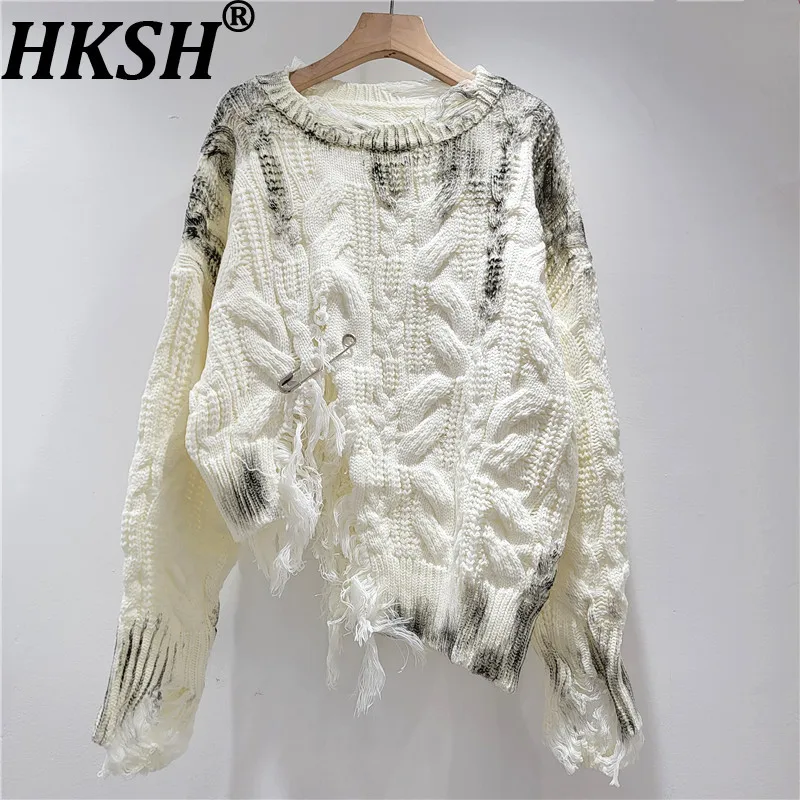 

Новый женский свитер HKSH 2026: пуловер с круглым вырезом, винтажный, с цветными блоками, асимметричным разрезом, в стиле стритвир, модный вязаный топ HK18714