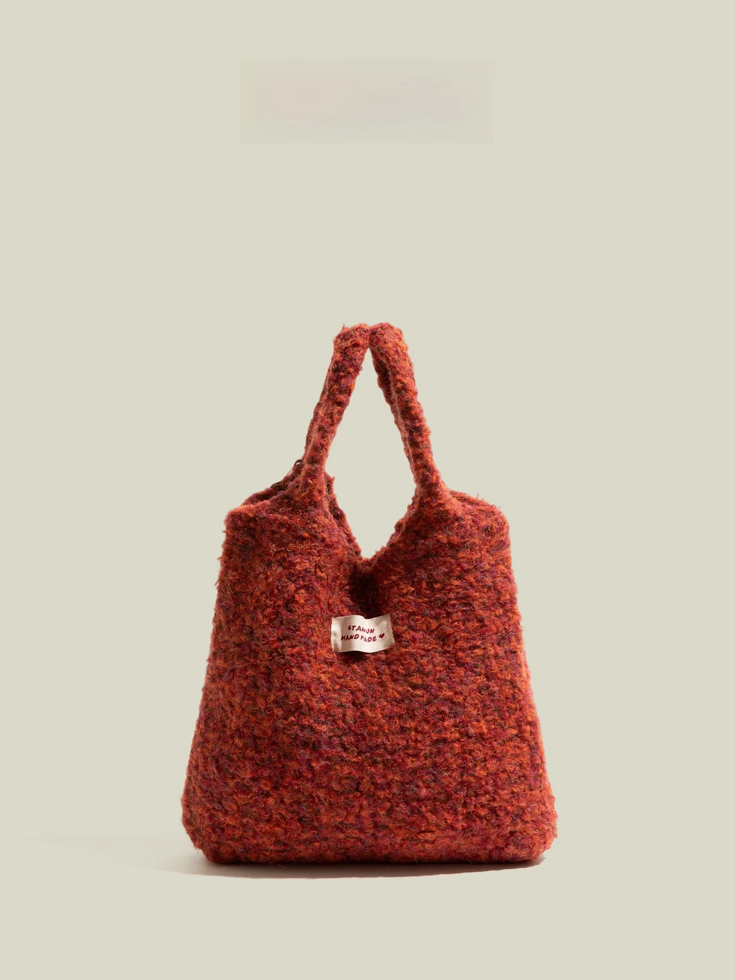 

Retro Handwoven Red Bag Casual Lazy Sle Knitted Handbag Women's Purse Soft Fabric Tote Bag for Autumn Winter Season