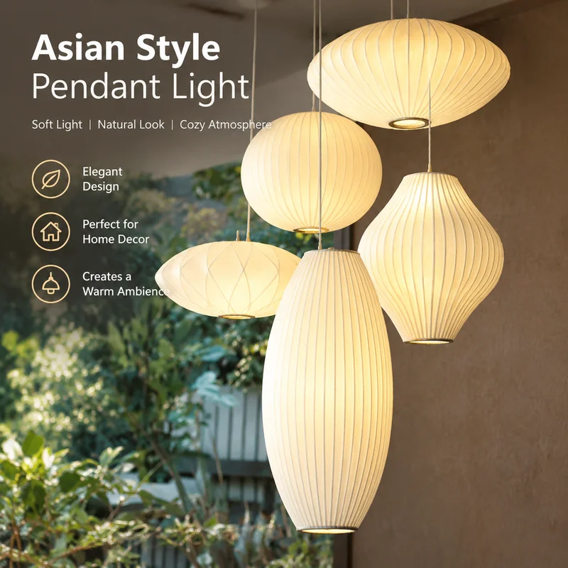 Modern Pendant Light Fabric Lantern Chandelier, Zen Style Soft Glow for Cafe Living Room Bar Hotel Staircase, Chic Chinese Decor
