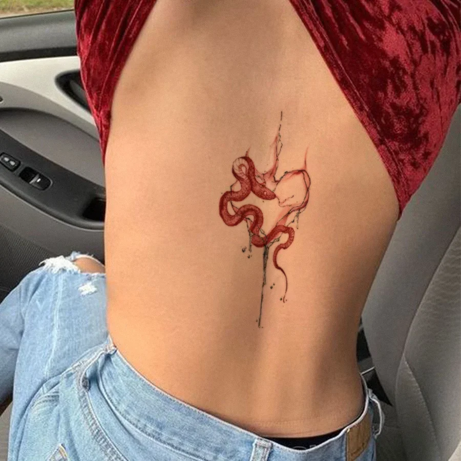 Tatuagem duradoura de coração e cobra para mulheres, adesivo de arte Y2K, sexy, temporária, impermeável, braço, temporales, 4pcs