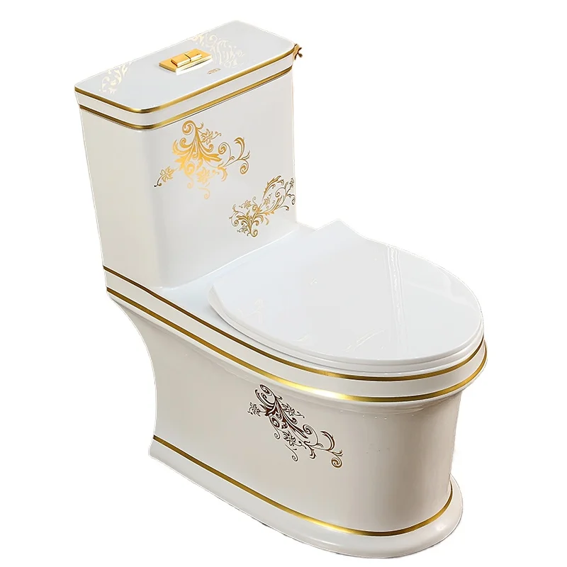 

European style personalized golden flush toilet large pipe diameter toilet deodorant ceramic silent super swirl household toilet