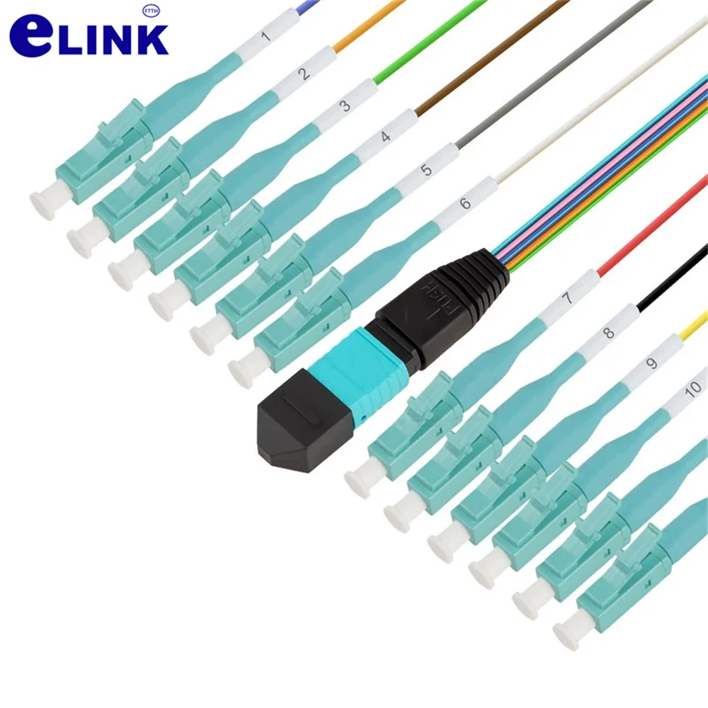 12 cores MPO-LC fiber jumper 0.9mm 30cm OM3 for MPO distribution frame module box 10 Gigabit 12C branch multimode FTTHELINK 0.3m