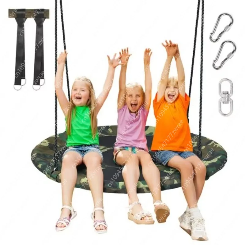 Heavy Duty Steel Round Tree Swing with 600D Oxford+PP Cloth 330LBS Load Capacity Adjustable Height for Backyard or Park