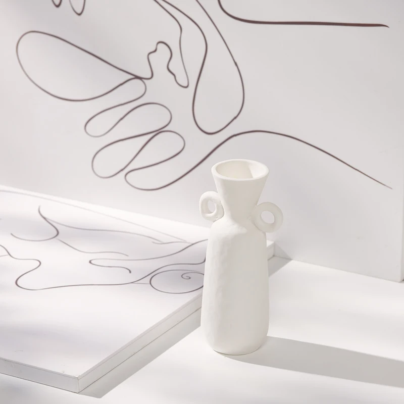 Readtop Nordic style minimalist white ceramic flower vase for dried flowers, homestay wabi-sabi art decorative item