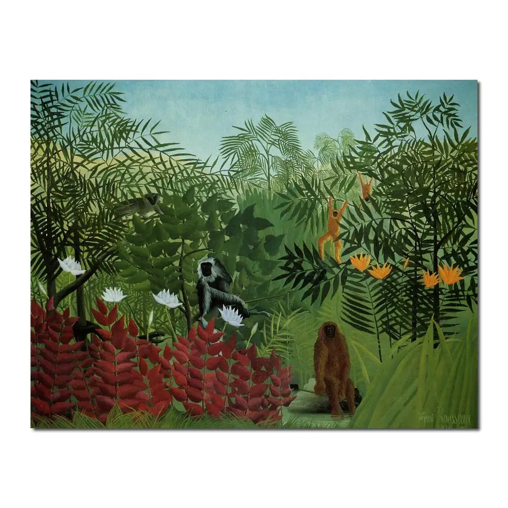 

Modern landscape painting Tropical Forest with Apes and Snake Henri Rousseau High quality Hand painted