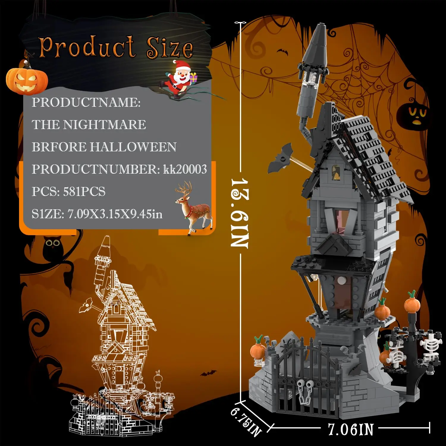 581PCS Nightmareal Castle Building Blocks Ghost Skeletion Pumpkin Hut MOC Bricks Educational DIY Toys For Kids Holiday Gifts view 5