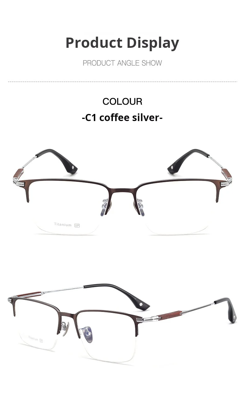 YIMARUILI Hochwertige Herren-Halbrahmen-Brille aus reinem Titan, ultraleicht, Business-Brille mit optischem Sehstärke, Rahmen 18231 – Detail 9